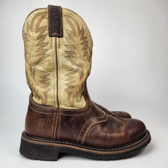 Justin Boots Mens 8D WK4660 Cowboy Western Chore Workwear Rodeo Rainbow Stitch - Picture 2 of 13